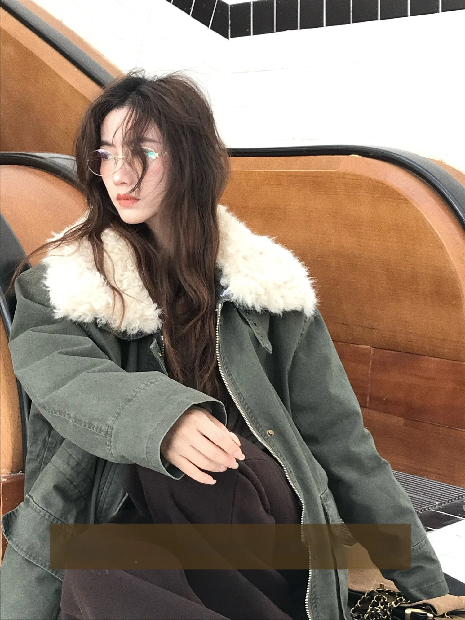

Eco-Friendly Lamb Fur Collar Parka Jaet Women's Autumn Winter Coat Ai by Ai Wild Field Forest Commute Sle Cotton