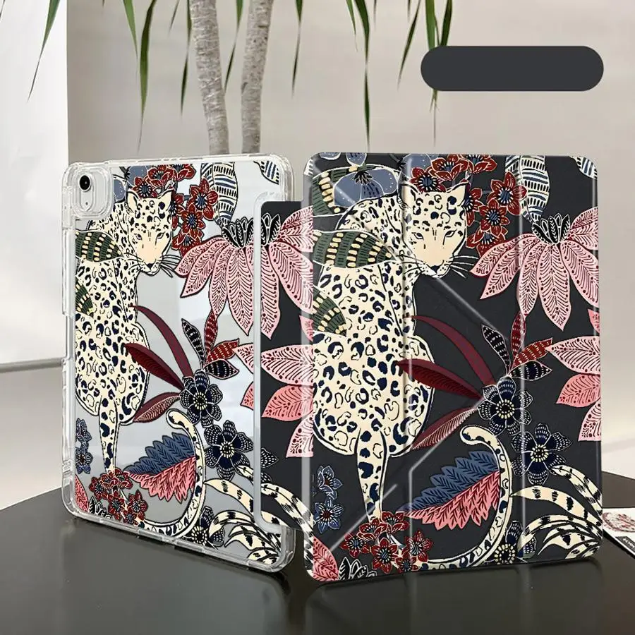 

Tablet Case For iPad Air 4 5 M3 M2 M4 11inch Mini 6 7 Pro 11th 10th 9th 8th 7th 12.9inch 2025 Holder Cover Y-Fold Jungle