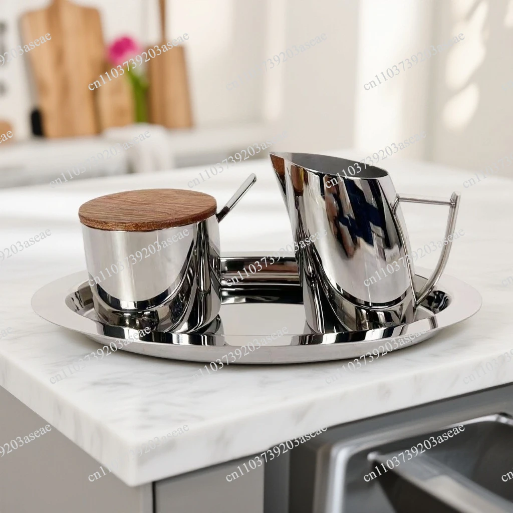 Stainless steel sugar tank table three-piece set sugar cup hotel supplies sugar cup western food hotel
