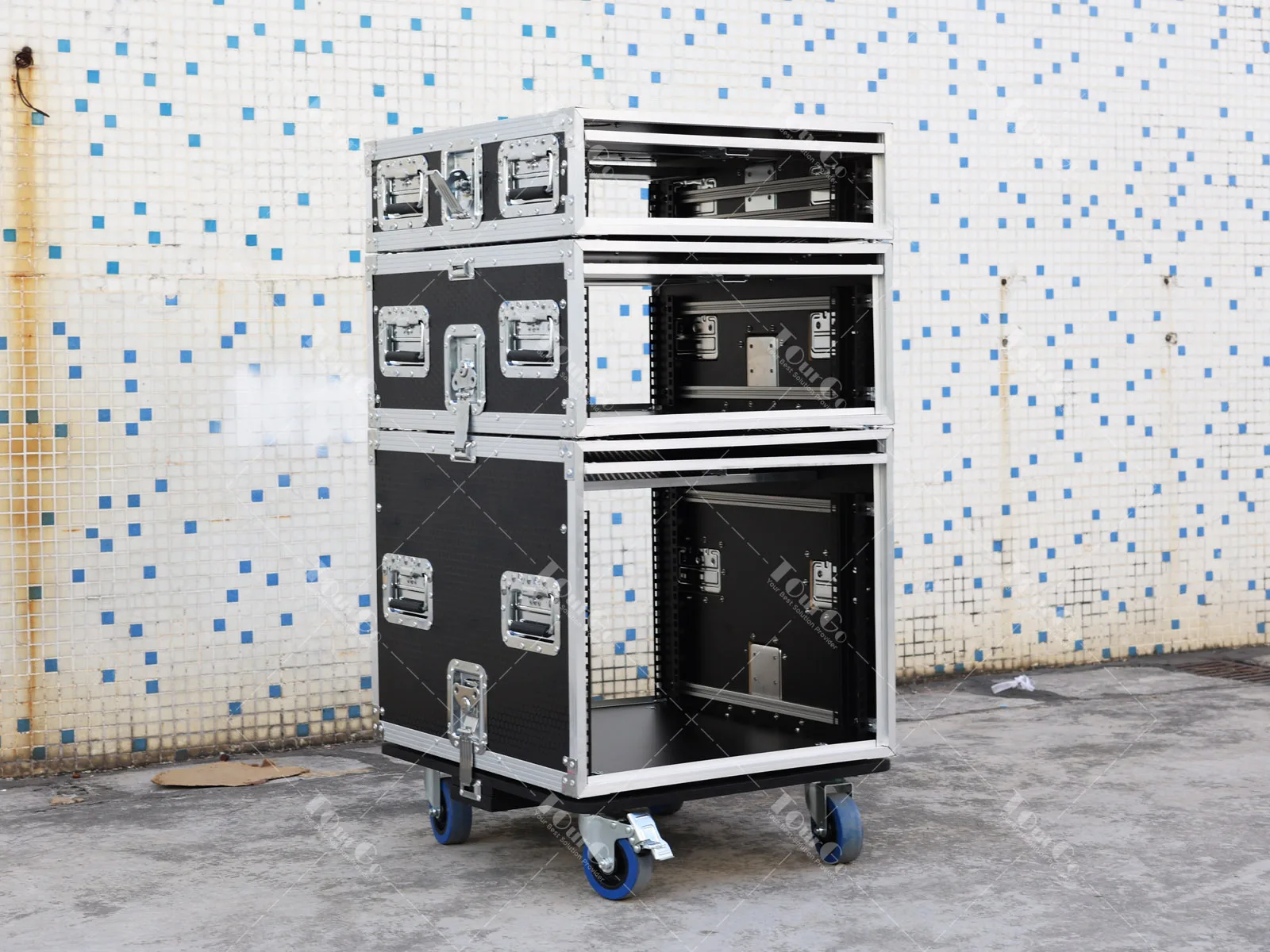 19 polegadas 2U 4U 8U Rack Road Case Slam Door Rack Casos Porta Deslizante Flight Case com Rodízio