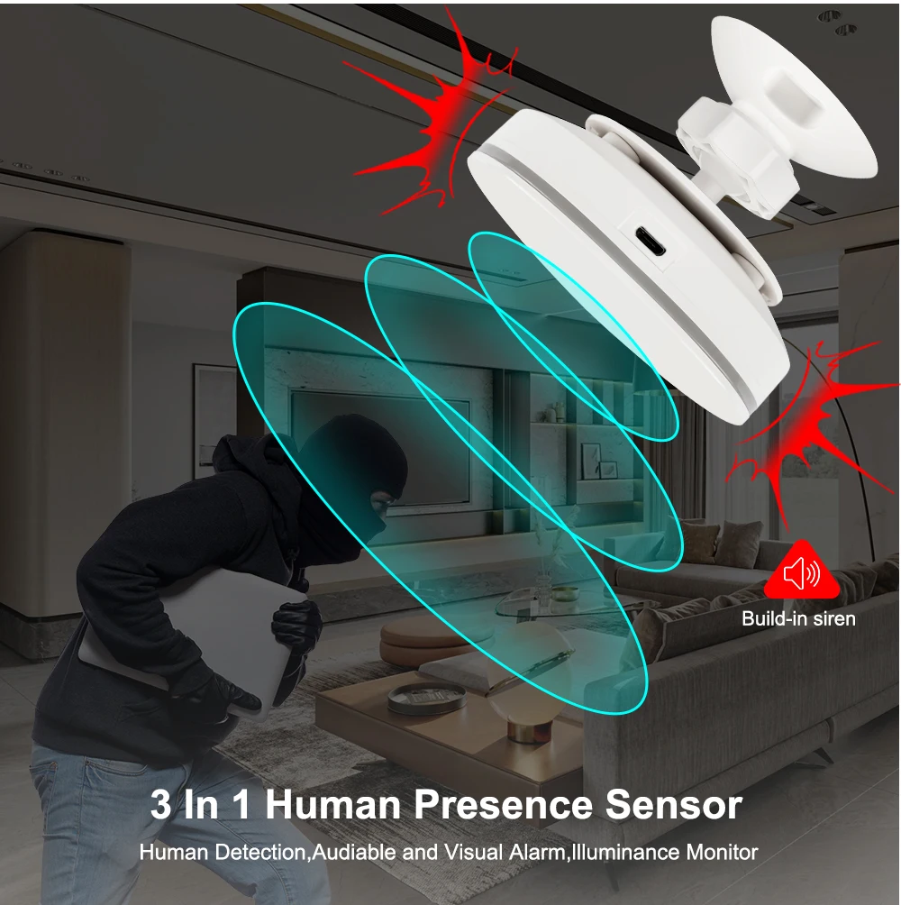 Zigbee Mmwave Human Presence Sensor Tuya Wifi Siren Motion Detector With Doorbell Distance Sensor For Smart Home Automation