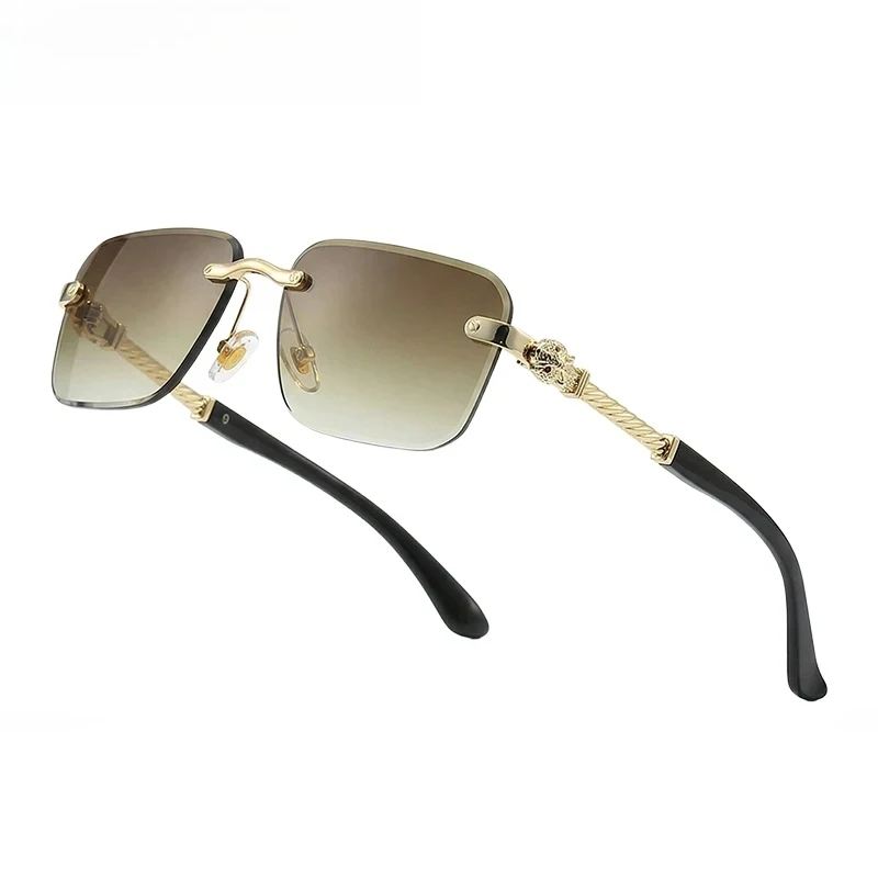 

Vintage Rimless Photochromic Sunglasses Men 2026 Luxury Designer Square Frameless Leopard Head Sun Glasses Driving Eyewear Shade