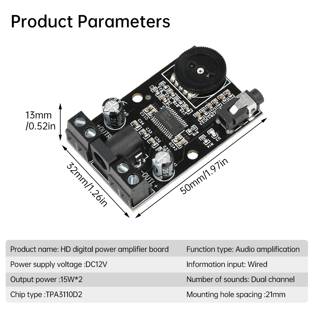 Placa amplificadora Digital XH-A229 DC 12V TPA3110D2 módulo amplificador de Audio 2,0 canales 15W * 2 amplificador estéreo HiFi