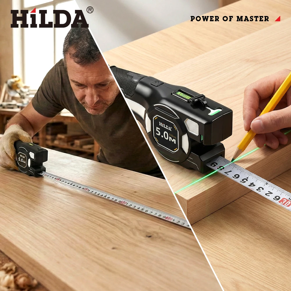 HILDA Professionelles Laser-Messband mit Grünem Laser-Nivelliergerät Automatisch Einziehbares Messwerkzeug für Renovierung, Ingenieurwesen und Holzarbeiten – Detail 8