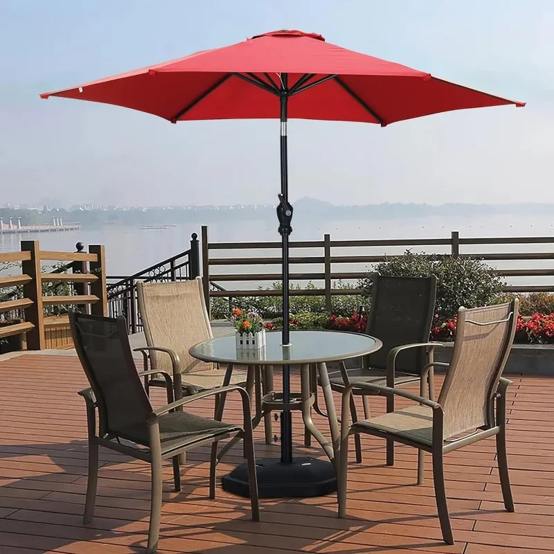 Parapluie de table d'extérieur avec bouton poussoir, parapluie de marché, inclinaison et manivelle, jardin, pelouse, terrasse, arrière-cour et piscine, 9 pieds. parapluie