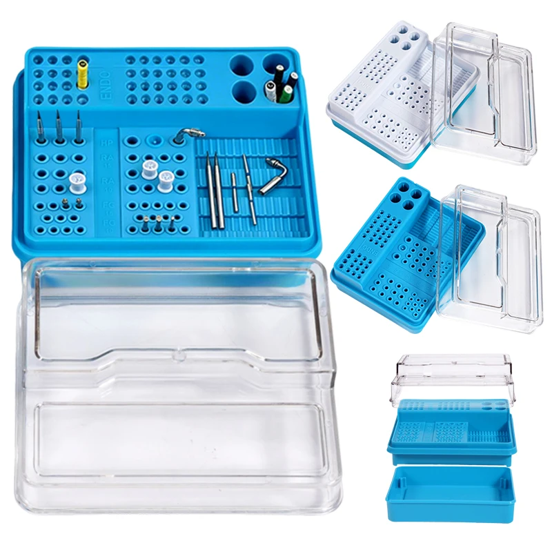 5Pcs 90 Holes Dental Burs Box Plastic Diamond Burs Drills Stand Block Disinfection Box With Cover Dental Lab Instruments