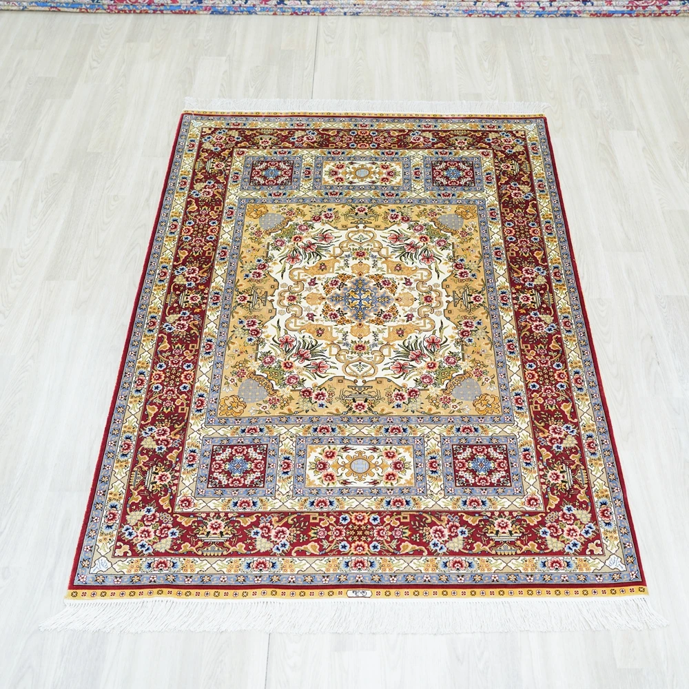 4'x6' Slight Gold Red Color Hand Knotted Nanyang Silk Carpet For Sale (YL1916)