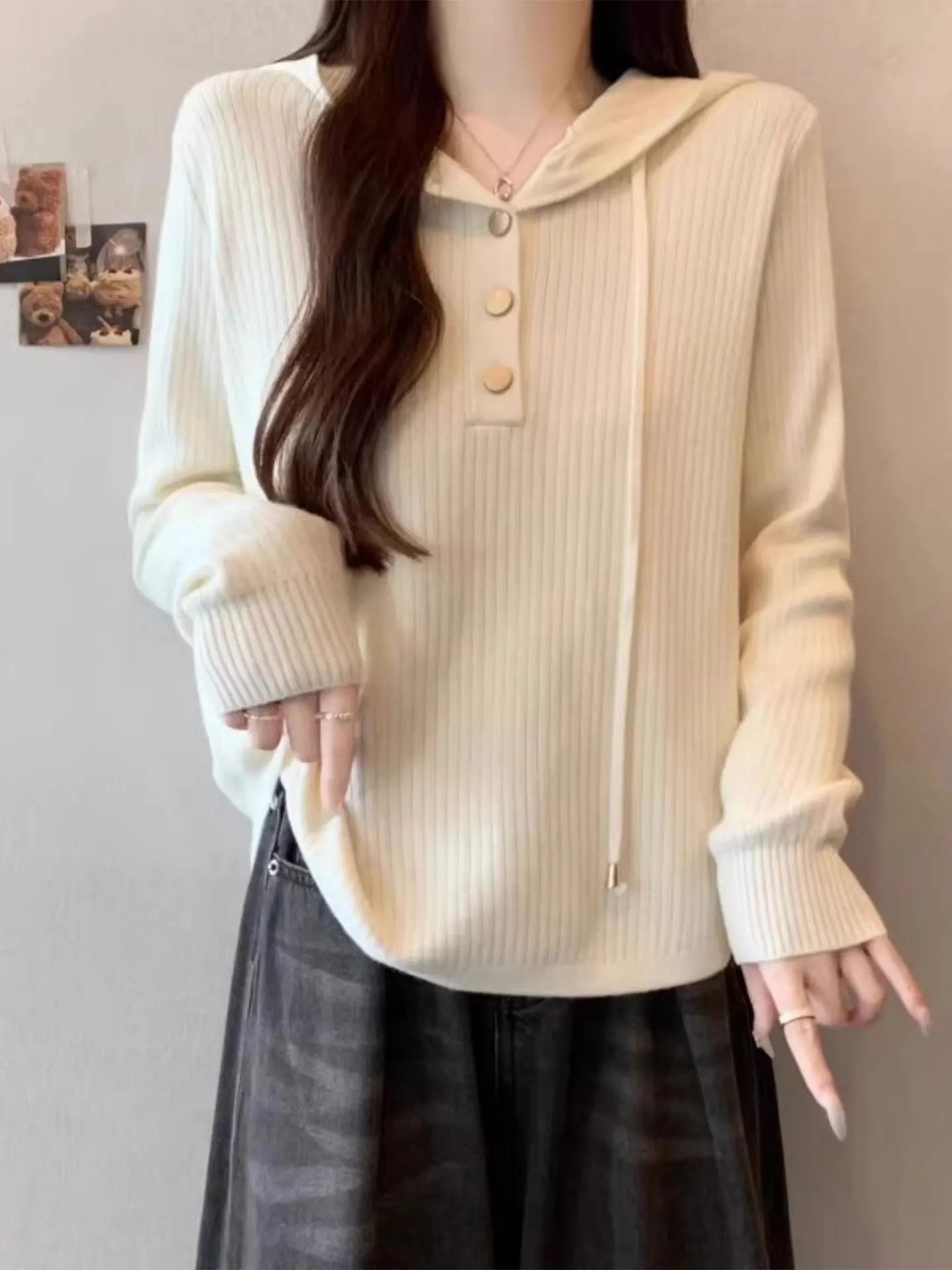 

Свободный трикотаж с капюшоном, длинный све, повседневный, весна 2026, женский топ больших размеров, универсальный свитшот с прикрытием живота