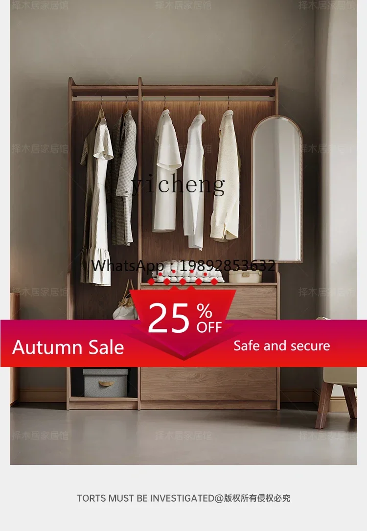 

Coat Rack Floor Bedroom Bedside Shelf with Dressing Mirror Multifunctional Hanger Integrated