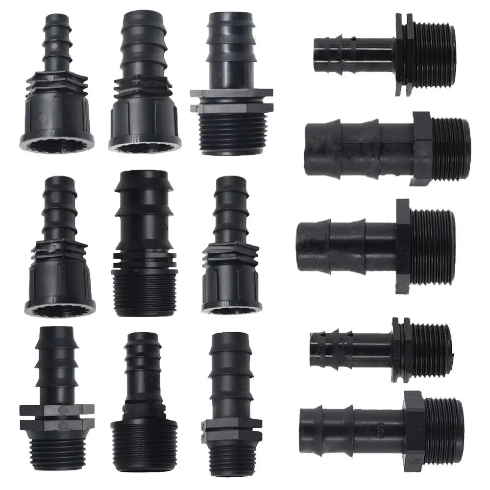 16mm 20mm 25mm Garden Hose Barb Connector Universal Female Male Thread PE Screw Joint 1/2 3/4 To 1/2 3/4 1 Inch