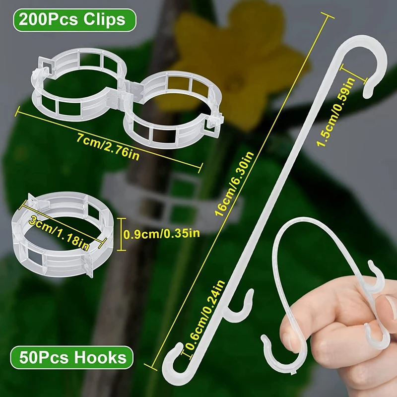 250 Pcs Plant Clips And 50 Pcs J Tomato Hooks Plastic Trellis Clips Vegetable Cages Vine Garden Clips