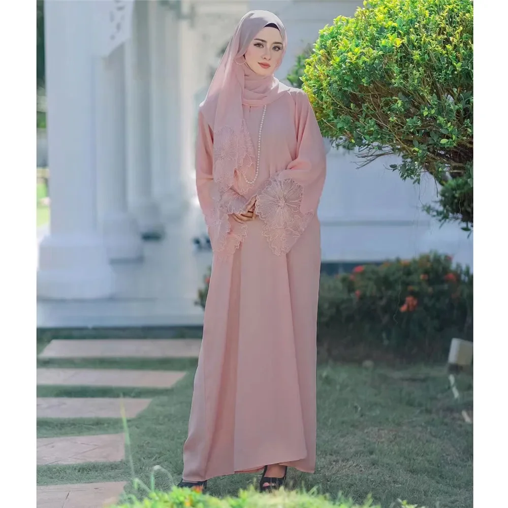 

Muslim Women Maxi Dress with Scarf Dubai Turkey Abaya Kaftan Islam Jalabiya Arabic Robe Evening Party Gown Eid Ramadan Kebaya