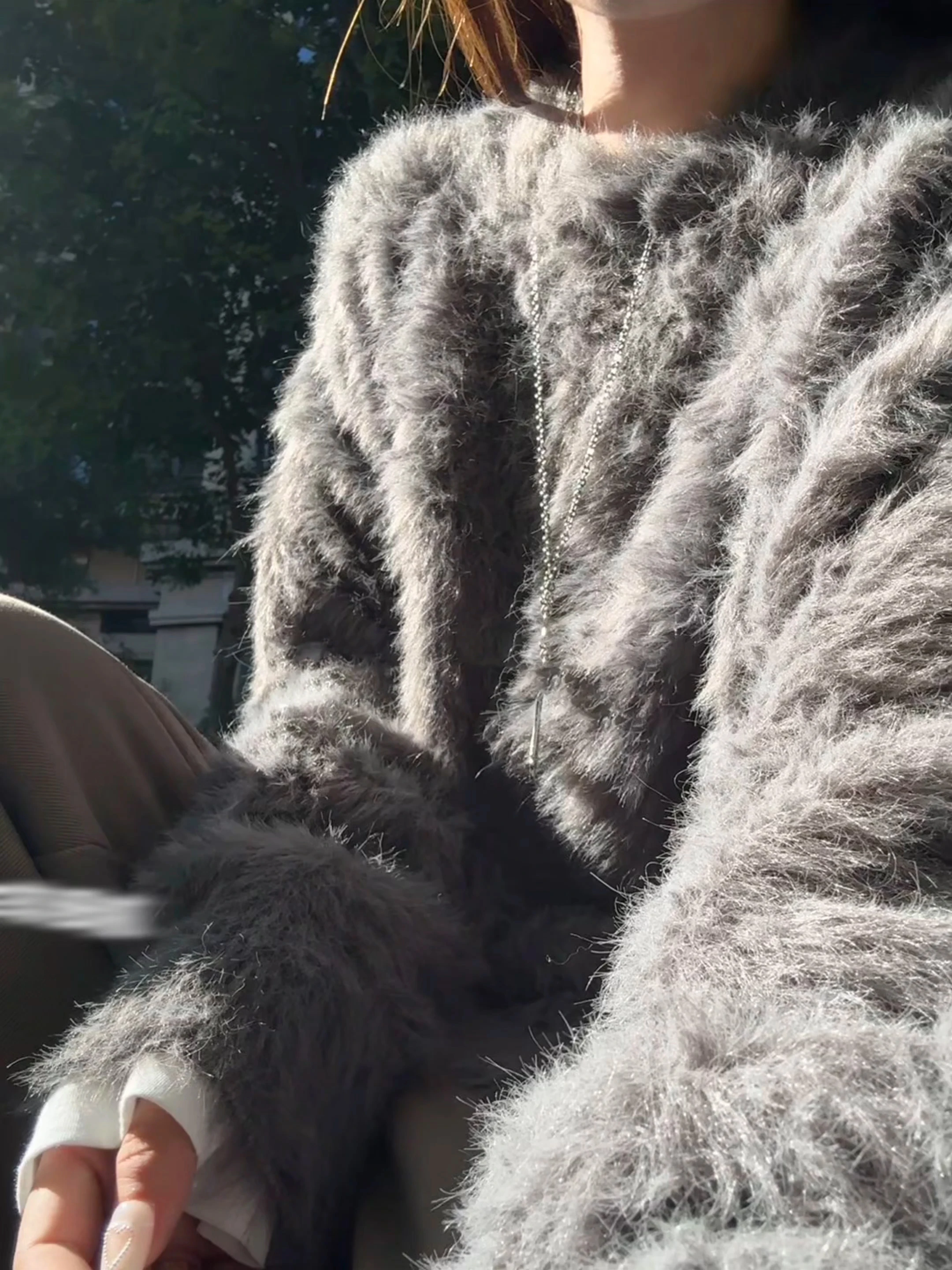 

Deep ey Men's round Ne Knitwear Fce Lined Lazy Sle Winter Sweater Cleanfit Furry Outerwear Comfortable Loose Fit