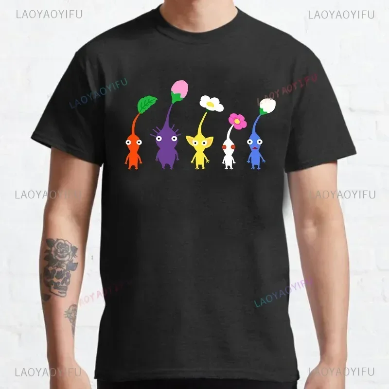 Kawaii Pikmin футболка мужская забавная футболка Harajuku милые футболки с рисунком мультфильма летняя модная хлопковая удобная футболка Ropa Hombre