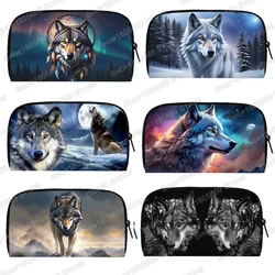 Winter Wolf Howling Moon Print portafogli donna uomo borsa Casual telefono denaro portamonete borse pochette piccola portafoglio lungo regalo