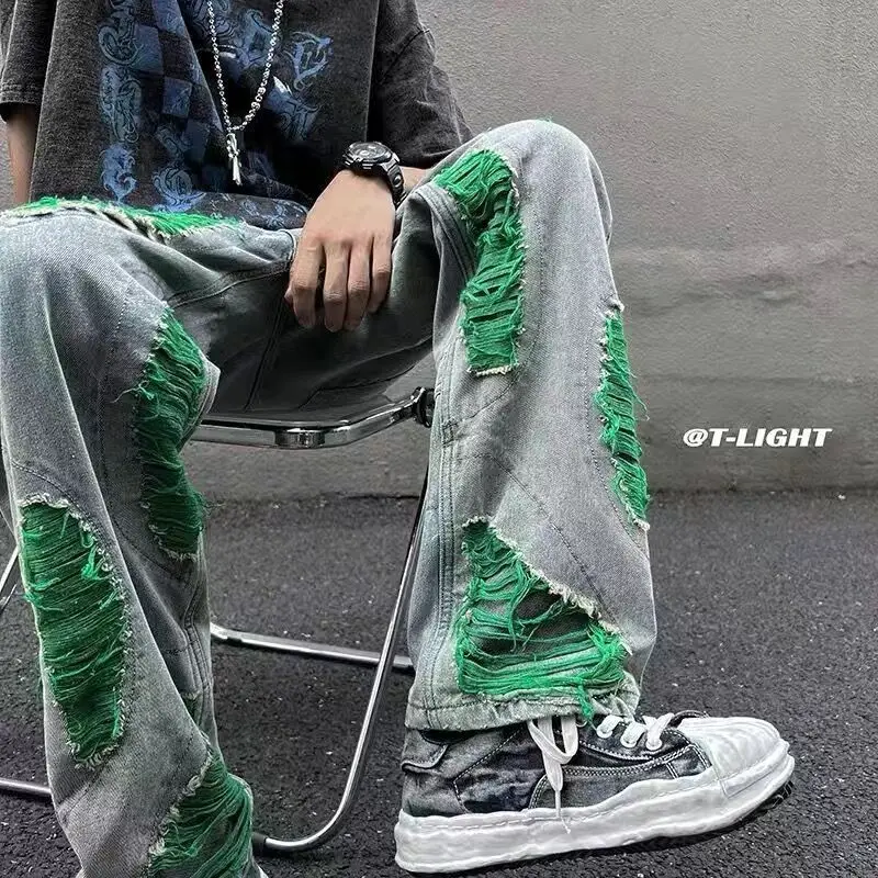 

Women Grunge High Street Harajuku Baggy Ripped Jeans 2025 Autumn Gothic Hollow Out Wide Leg Denim Trouser Streetwear Cargo Pants