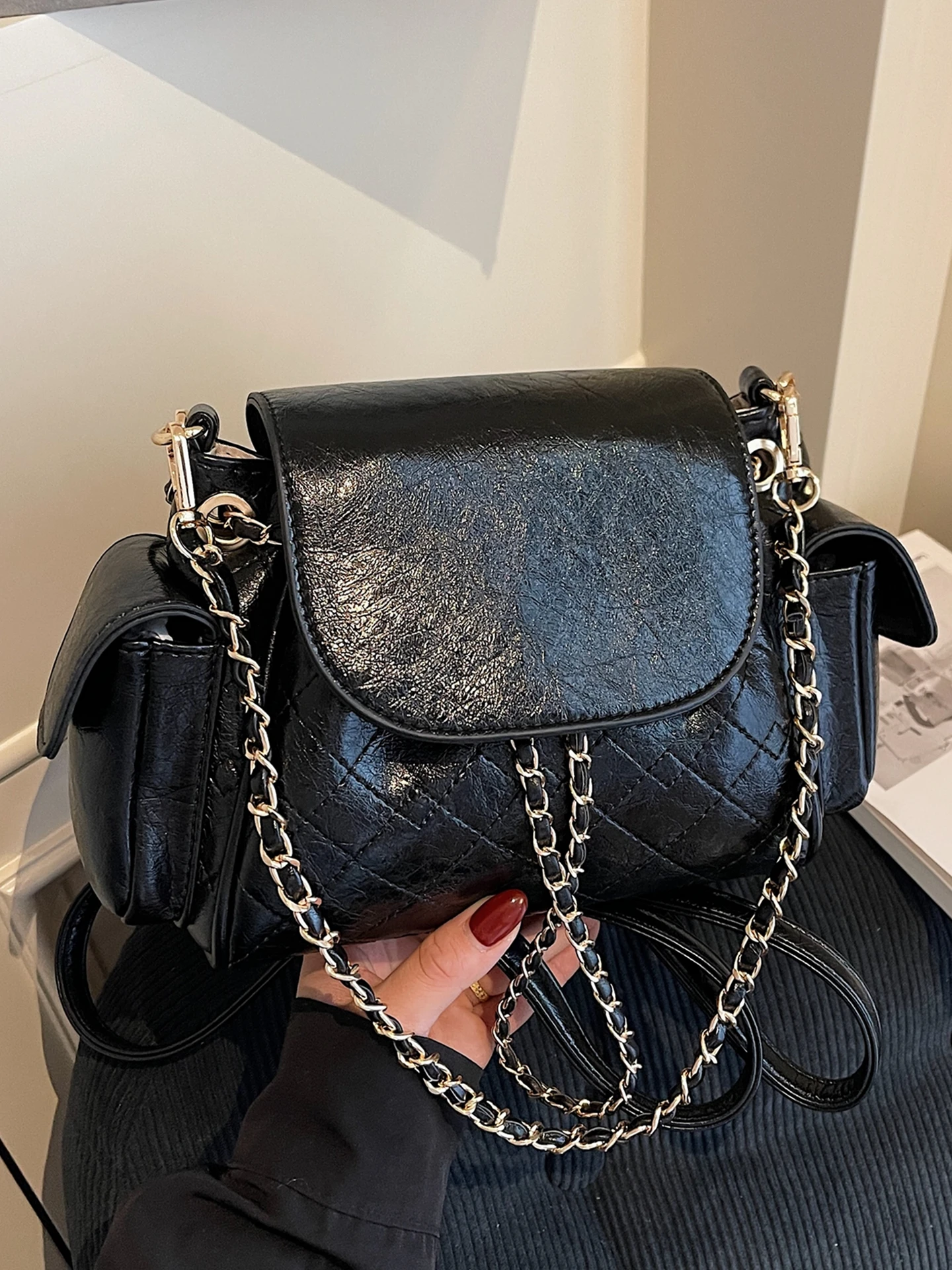 

Versatile Chain Diamond Pattern oulder Bag Crossbody Bapa ular Design 2025 New Sle Faionable All-Match PU Leather