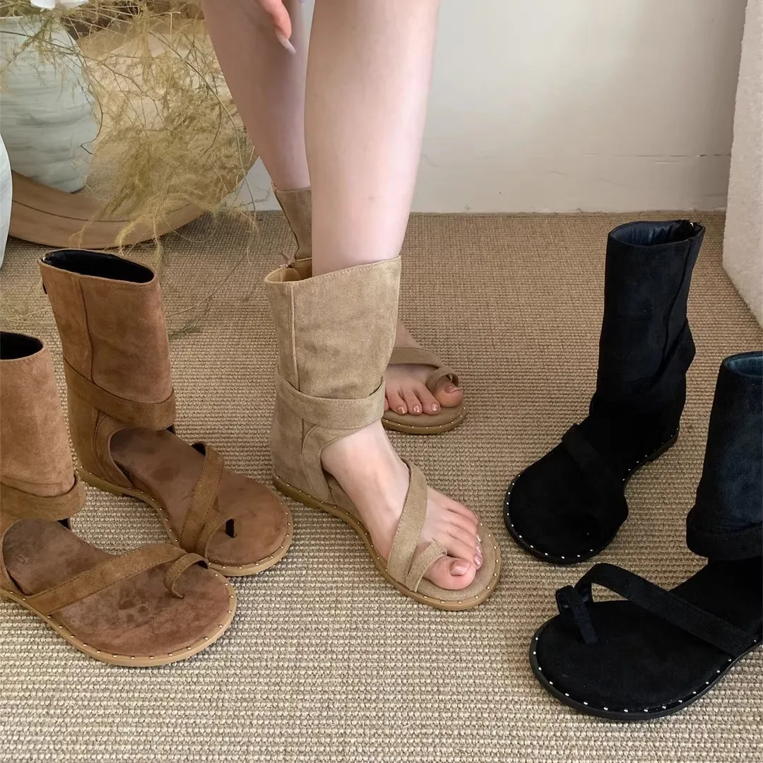 

Gladiator Sandals 2026 Summer New Women's 5CM Heel Retro Boho Sandals Versatile Low Heel Short Boots Open Toe Ankle Boots
