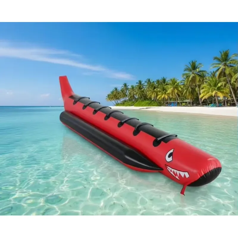 0.9mm PVC Tarpaulin Red Inflatable Water Flying Shark Banana Boat,inflatable Water Toys for Entertainment for Sales