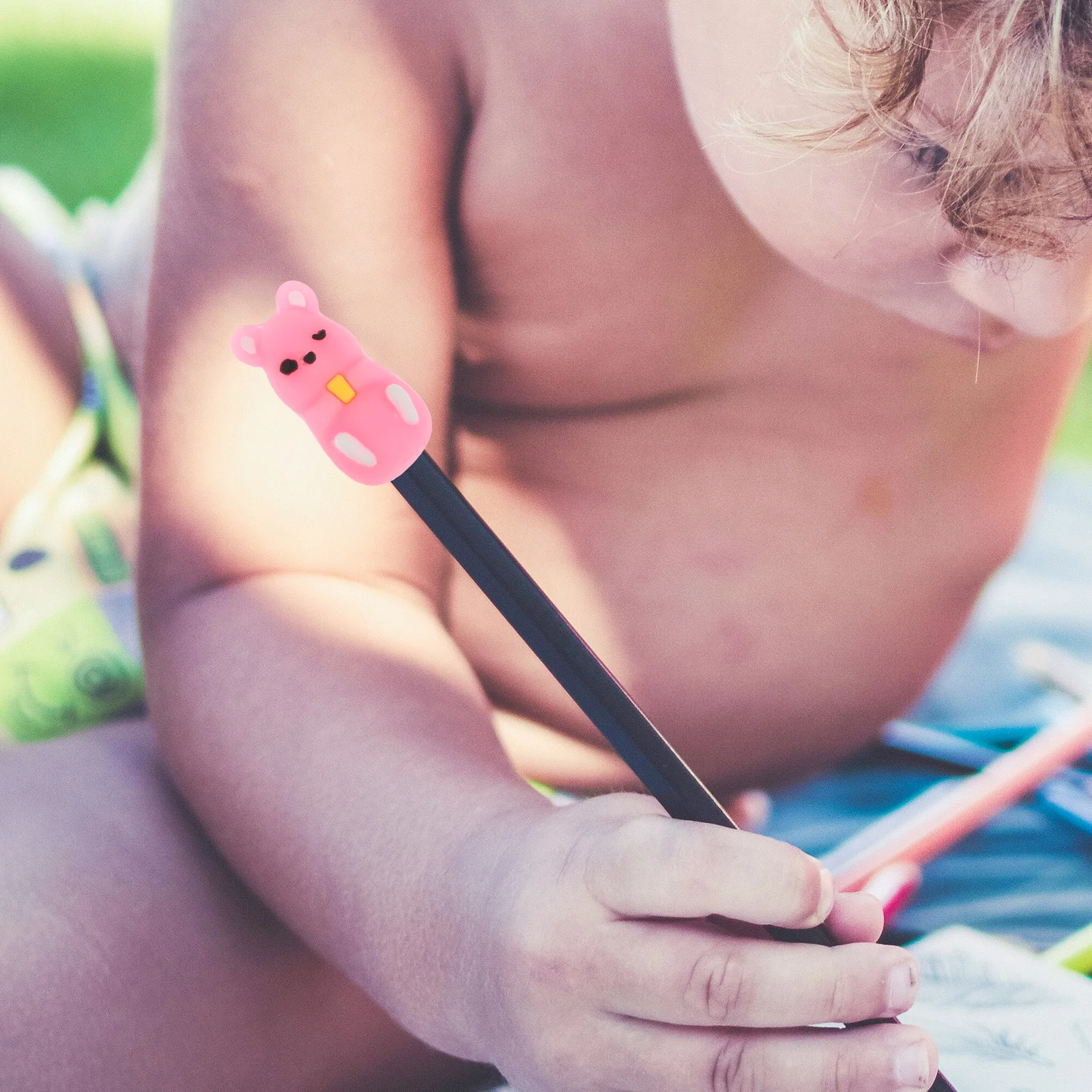 Silicone Caps Cute Cartoon Multifunctional Pencil Extenders Holders Hamster Design Pink For Students School Office Gel Pen