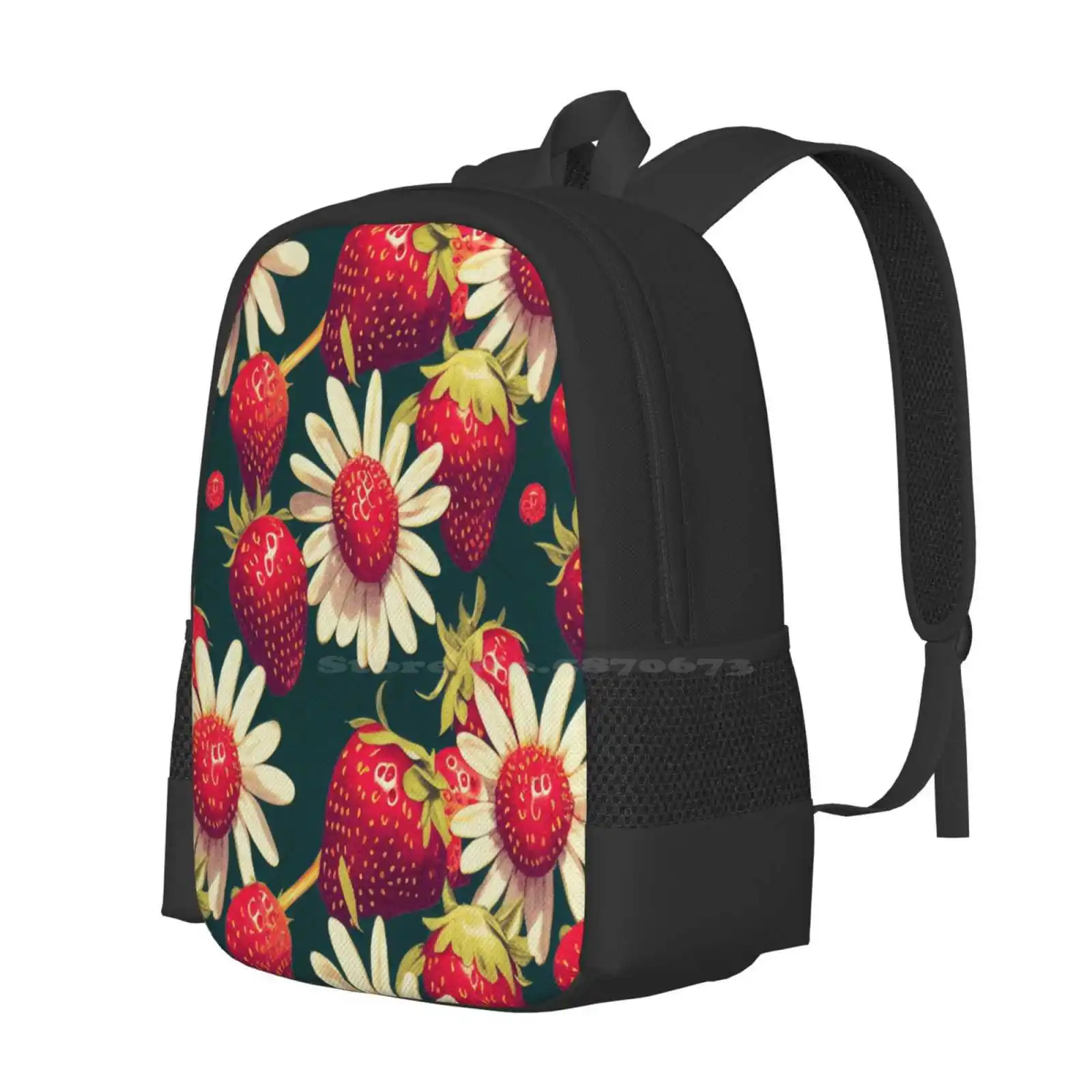 Vintage Floral Cottagecore Romantic Strawberry Daisy Flower Design Hot Sale Backpack Fashion Bags Colorful Nature Cute