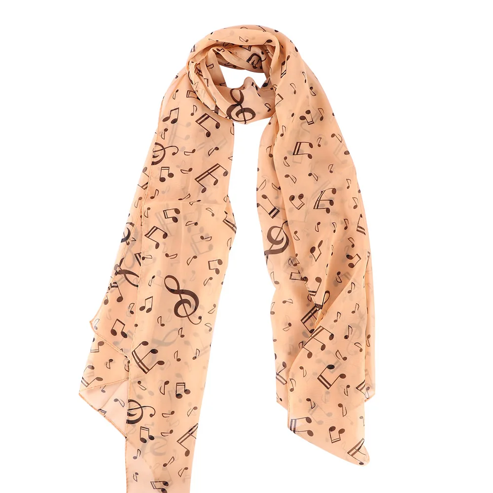 Trendy New Arrival Ladies Gift Accessory Women Neck Scarf Sheet Music Note Printed Scarf Chiffon Silk Scarf Shawl Muffler