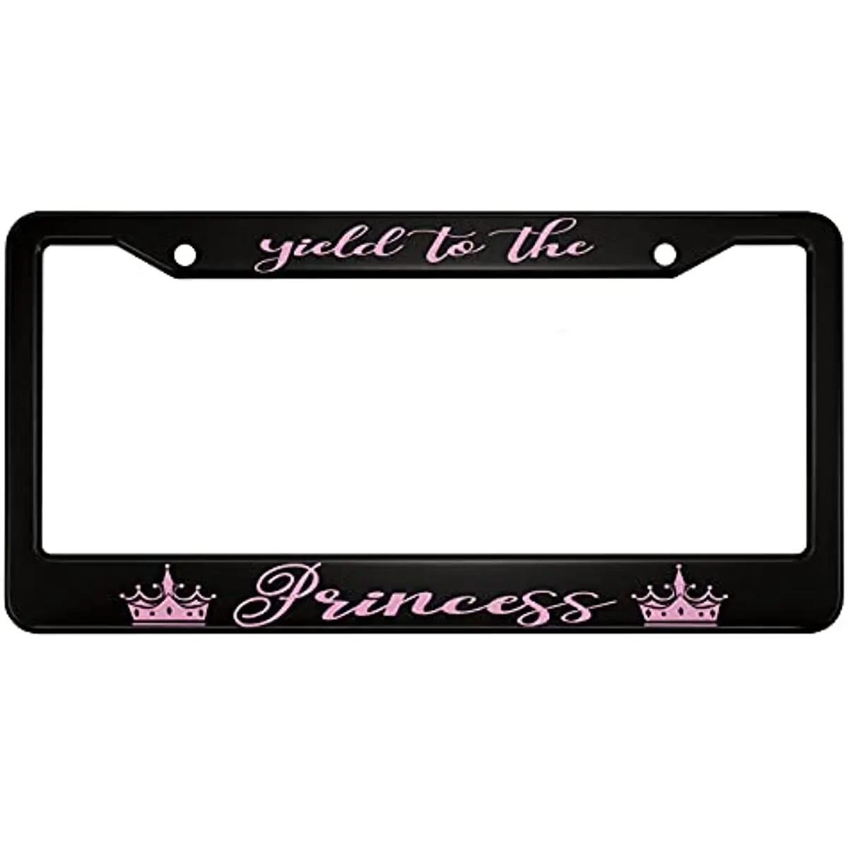 Yield To The Princess Aluminum License Plate Frame Pink Sweet Beautiful Crown Applicable To US Standard Car Metal Car Tag Frame