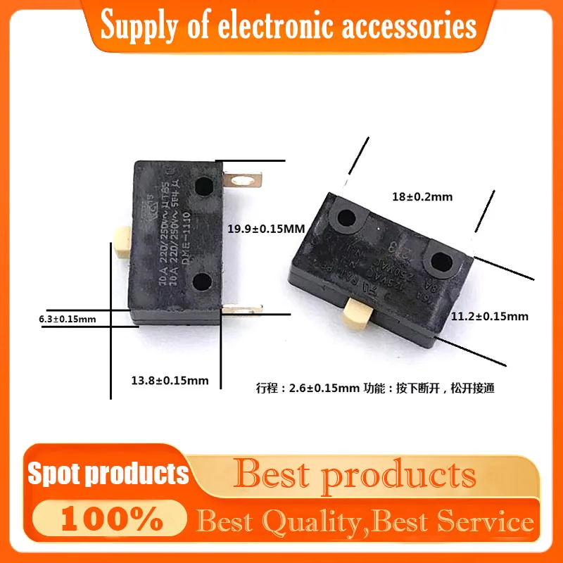 

The ME-1110 normally closed self-resetting 2-pin limit travel switch is lightly touched to stop 10A 220/250V
