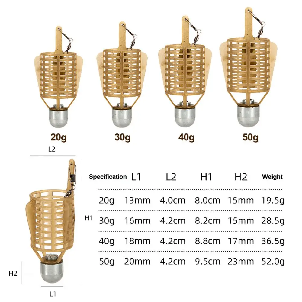 With Line Hooks Feeder Fishing Goods Supplies 20/30/40/50g Trap Basket Holder Bait Cage Load Iron Head Fishing Feeder Tackle