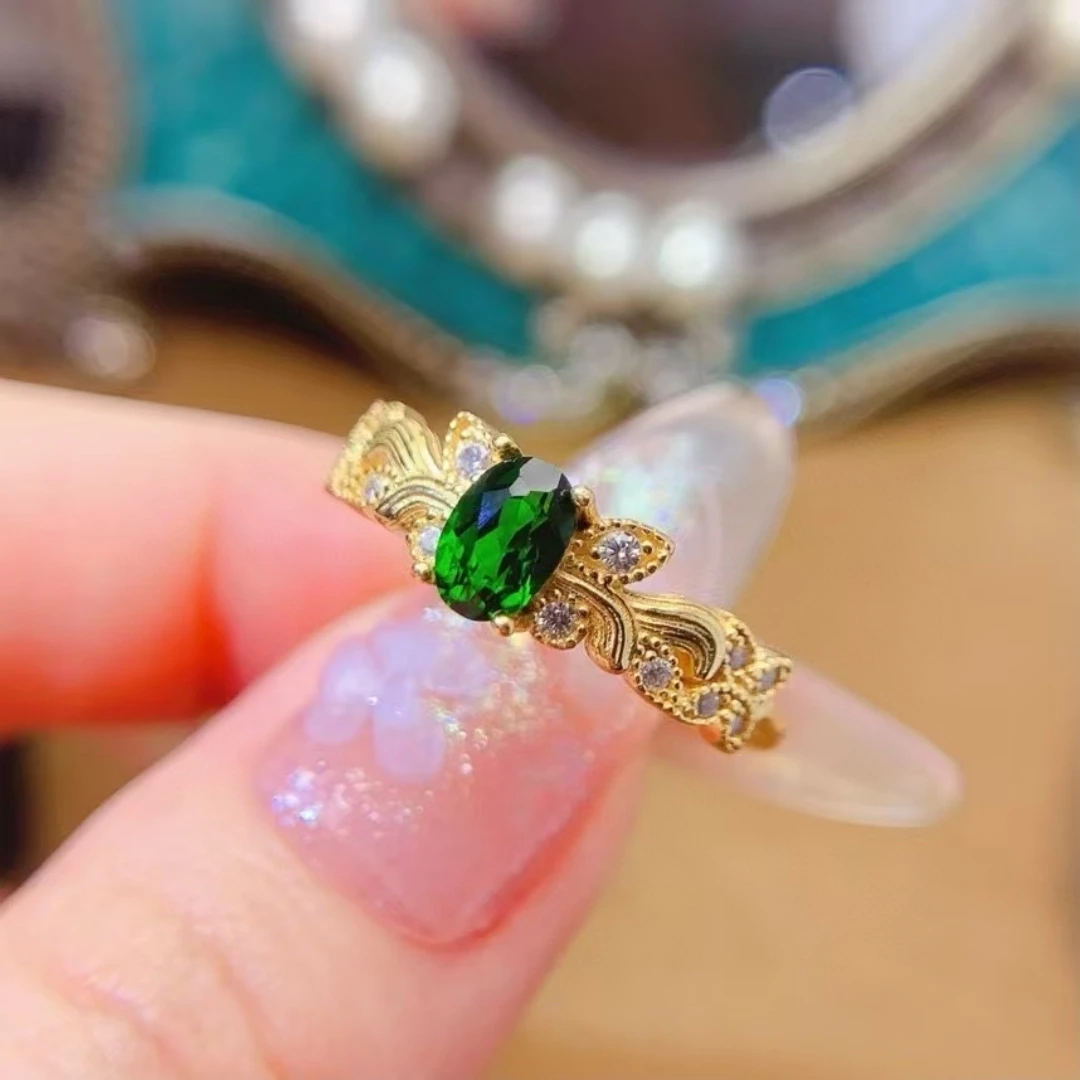 KJJEAXCMY Natural Premium Diopside S925 silver exquisitely Ring Full of luster Simple,elegant and high-end Birthday present