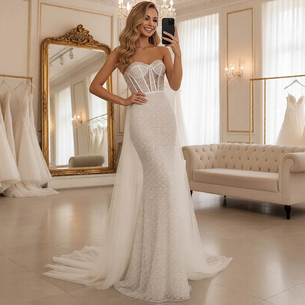 

Элегантное кружевное свадебное платье русалки со шлейфом, тюлевое длинное свадебное платье в форме сердца для женщин, Vestidos Novia