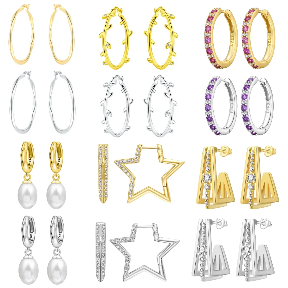 MISEFF S925 Sterling Silver Earring Versatile Fashion Silver and 18K Gold Plated Earrings Original Jewelry Women Birthday Gifts