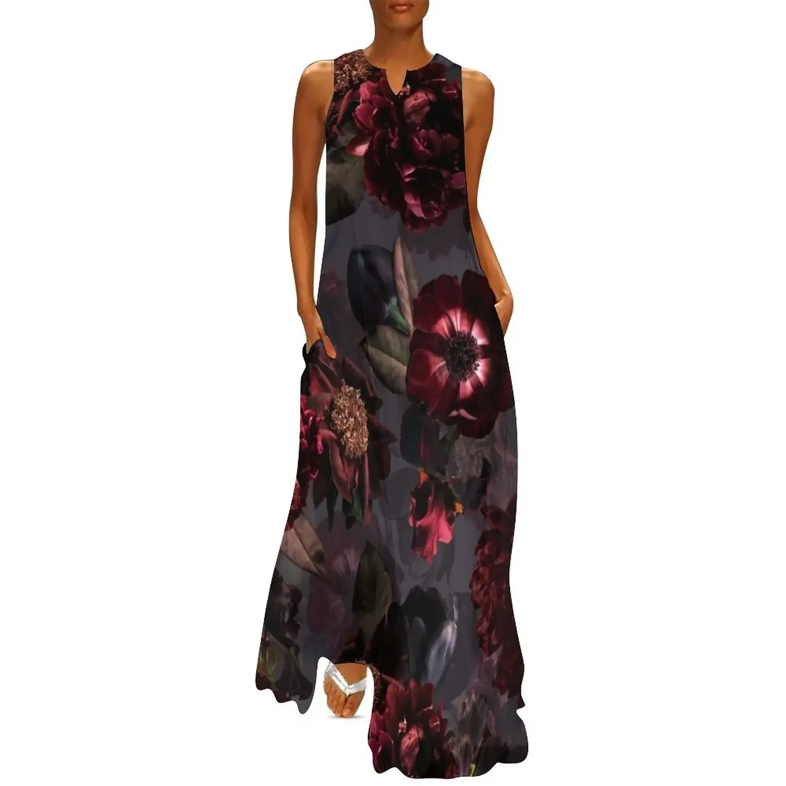 

Dark Purple Gray Midnight Roses Botanical Night Garden Long Dress Long dresses women's evening dresses purple dress Dress