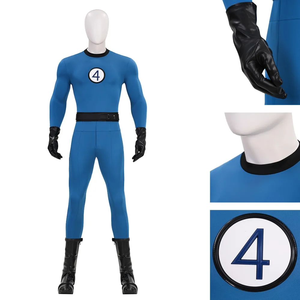 

Movie Fantastic Reed Richards Cosplay Costume First Step Mr Fantastic Knitted Elastic Jumpsuit Superhero Outfit with Belt