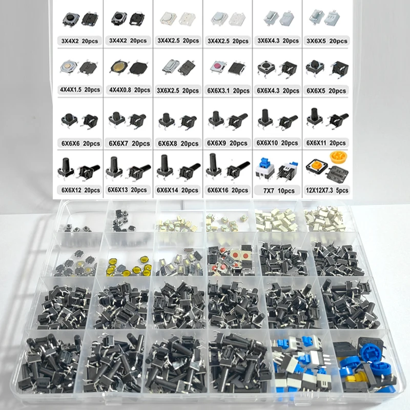 460 stks 24 Waarden Tactile Drukknop SMD Micro Momentary Tact Switch Assortiment Kit voor Auto Afstandsbediening met doos