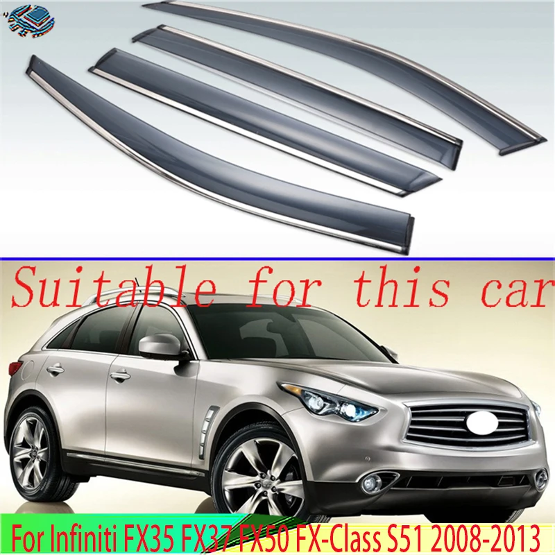 For Infiniti FX35 FX37 FX50 FX-Class S51 2008-2013 Plastic Exterior Visor Vent Shades Window Sun Rain Guard Deflector 4pcs