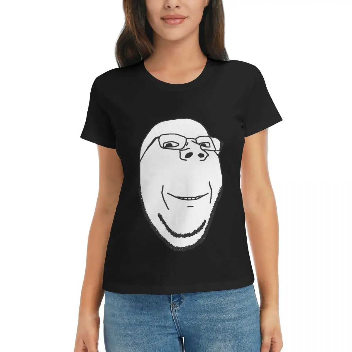 

Women T-Shirt Smiling Wholesome Wojak Soyjak Summer Short Sleeve Tees Round Neck Cotton T Shirts Clothes Tops Streetwear