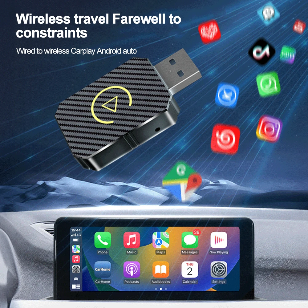 2in1 Wireless CarPlay Android Adapter Wireless Adapter 5Ghz WiFi Type-C/USB Plug & Play Carplay Wireless Adapter Auto Connect