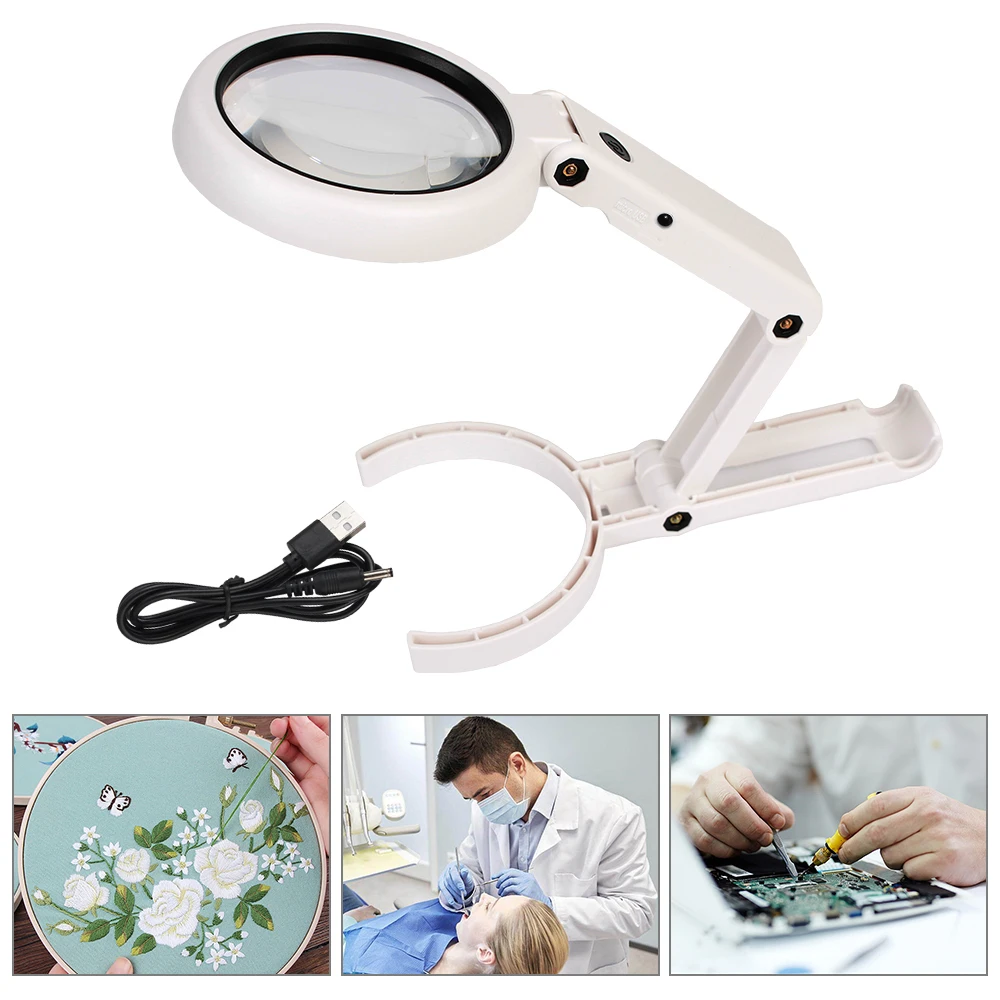 With 8 LED Light Portable Hand-held Stand Desk Foldable Magnifying Glass 5x 11x for Jewelry Appraisal Reading Repair