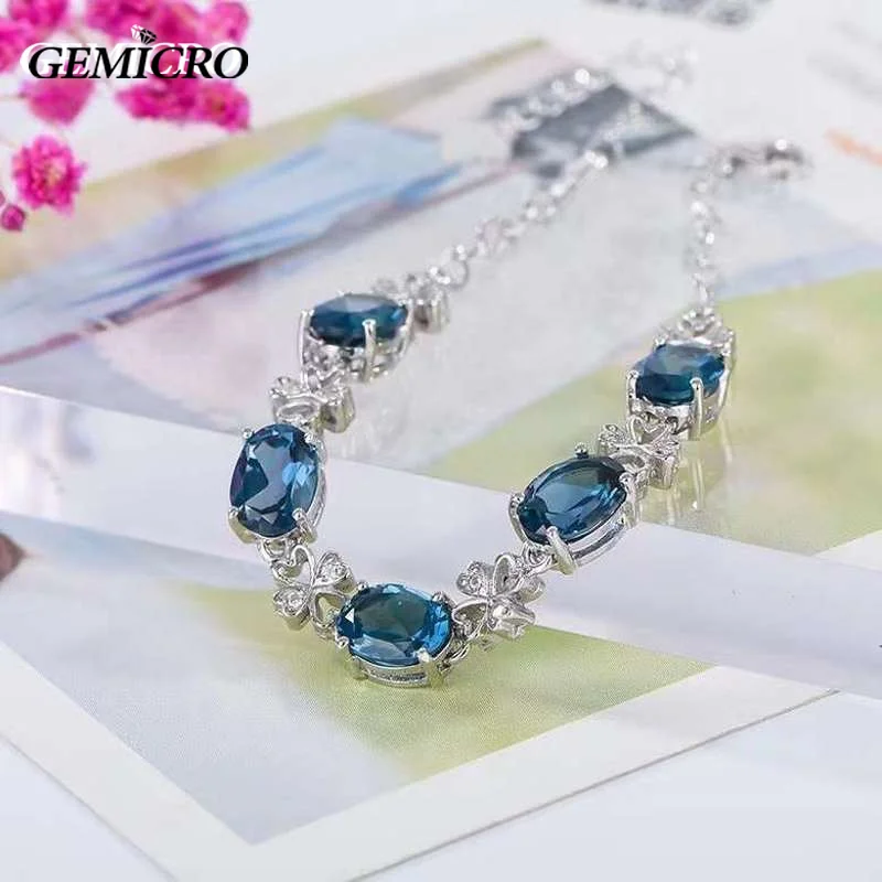 

Gemicro Sterling Silver 925 Jewelry Natural Topaz of 6*8mm Gemstones for Women Fashion Bracelet Wedding Engagement Gifts