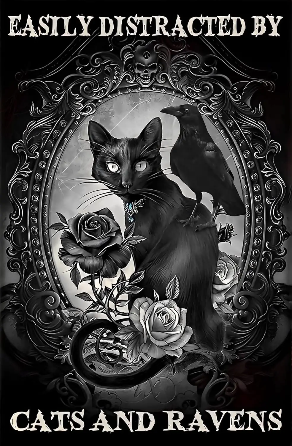 Black Cat Lovers Easily Distracted by Cats and Ravens Wall Art Print Halloween Home Living Decor Funny Man Cave Garage Pub Garde