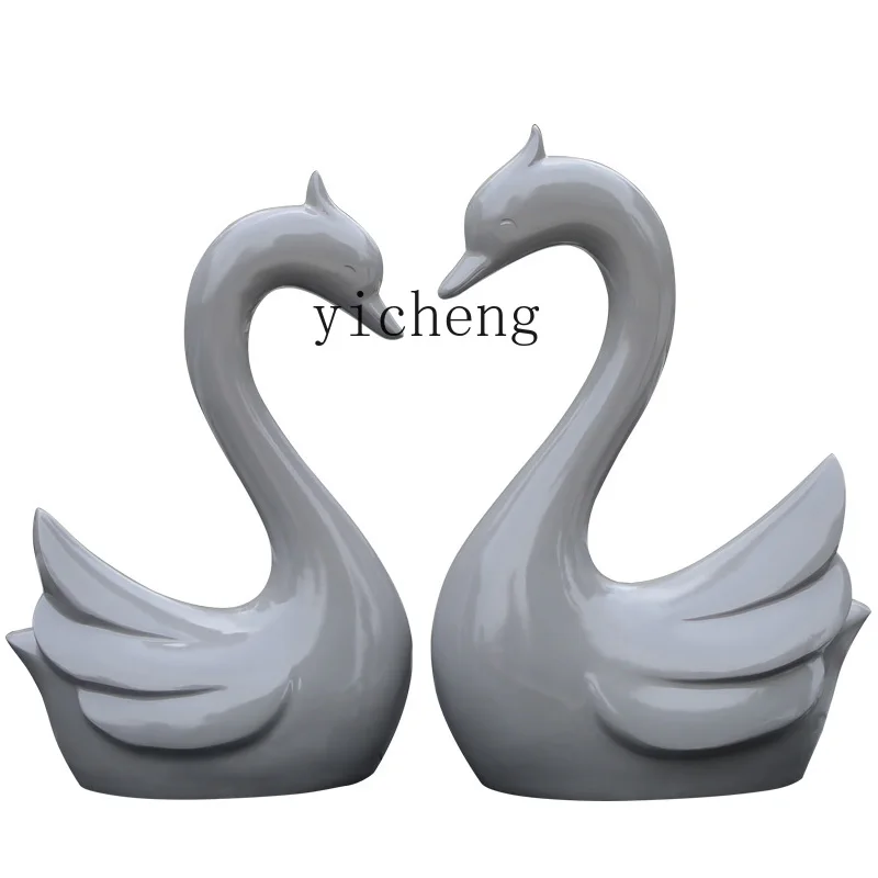 YY Swan Sculpture Large FRP Big White Geese Ornaments Animal Outdoor Decoration