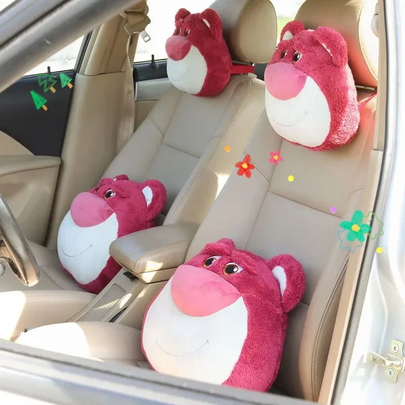 Cartoon Cute Strawberry Bear Car Headrest Car Neck Pillow Pillow Cushion Car Pillow Car Interior Accessories