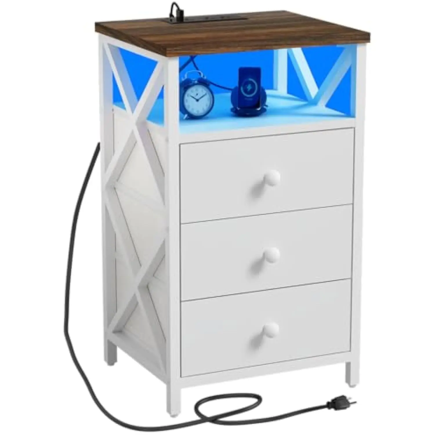

Led Nightstand with Charging Station, Tall Dresser for Bedroom with Led Light, Side Table Bedside Tables with USB Ports and Out