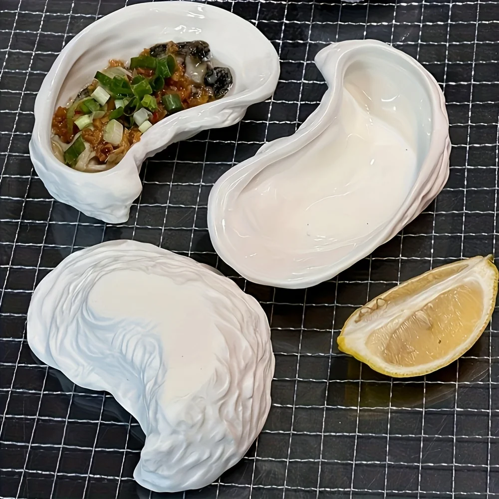 Oyster Shell Ceramic Dish Creative Colorful Sauce Plate for Soy Sauce Wasabi Unique Appetizer Serving Tray for Sushi Seafood view 2