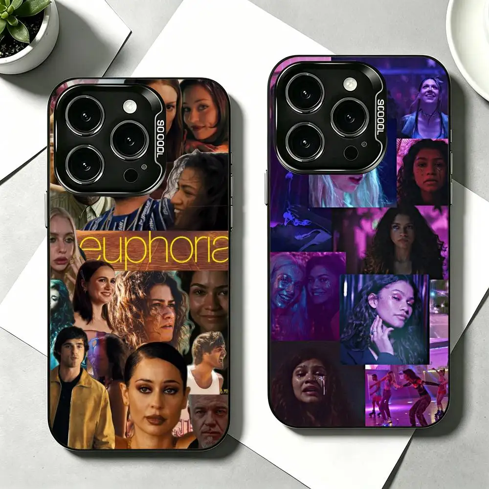 Coque de téléphone tendance inspirée de la série TV E-Euphoria pour iPhone 17, 16, 15, 14, 13, 12, 11 Plus, Pro Max, XS, Housse colorée argent et noir