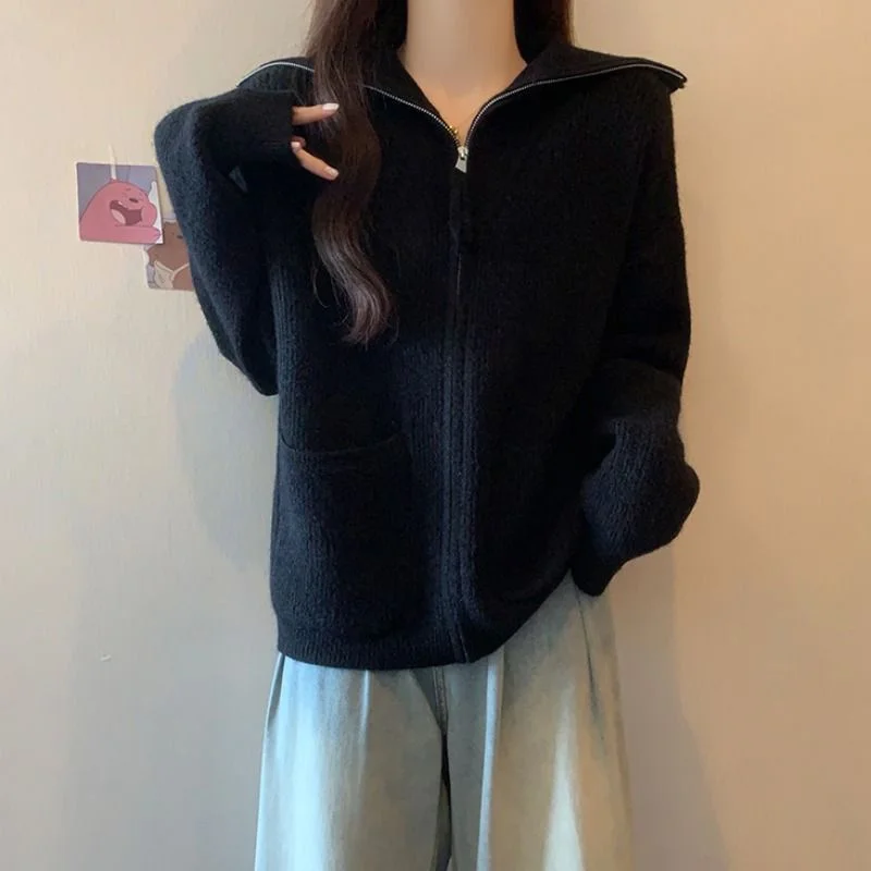 Nuovo cardigan per donna Abbigliamento donna Maglione con cerniera bavero Cappotto lavorato a maglia Cardigan Autunno e inverno nuovo cappotto alla moda allentato