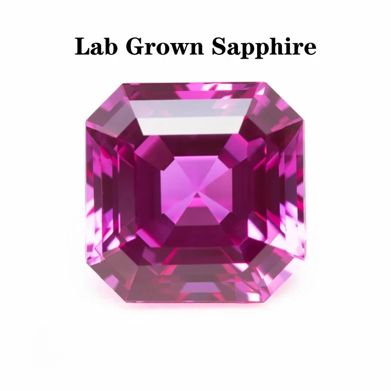 Lab Grown Sapphire Asscher Shape VVS1 Hot Pink Color Charms Gemstone DIY Advanced Jewelry Rings Earrings Making Certificate