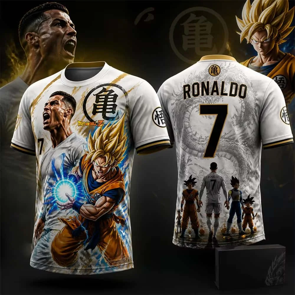Sommer Neues Anime-Produkt #   Goku/Ronaldo #   Bedrucktes, schnell trocknendes Sport-T-Shirt mit kurzen Ärmeln für Kinder/Erwachsene in großer Größe, Familienkleidung