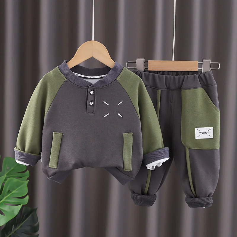 Boys Casual Clothing Sets Kids Pullover+Pants 2Pcs Autumn Spring Warm Cotton Suits Sport Tracksuit Outfits 1-5 Years